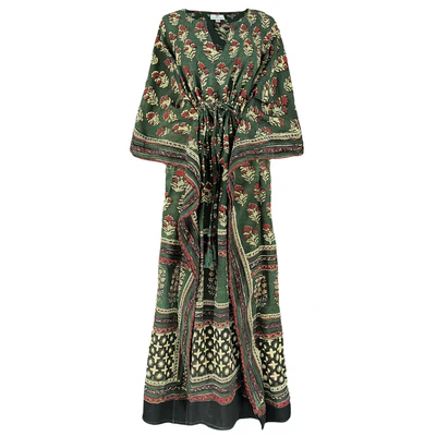 Gangtok Green Maxi kaftan Dress Natural Dyes